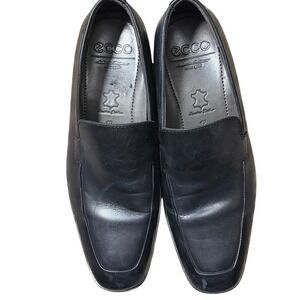 ECCO Loafers Men Size 40 Black Genuine Leather Square Toe Slip On Dress Shoes